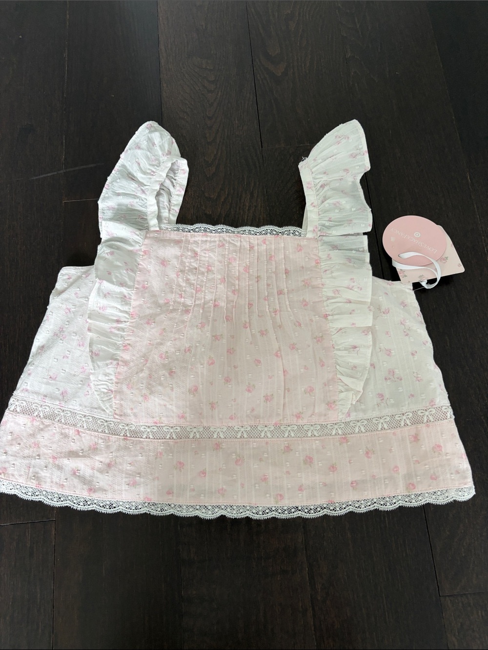 LoveShackFancy Girls Pink and White Ruffle Tank Top NWT size 16